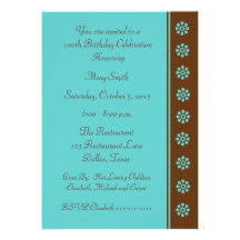 100th Birthday Party invitation -- Aqua and Brown