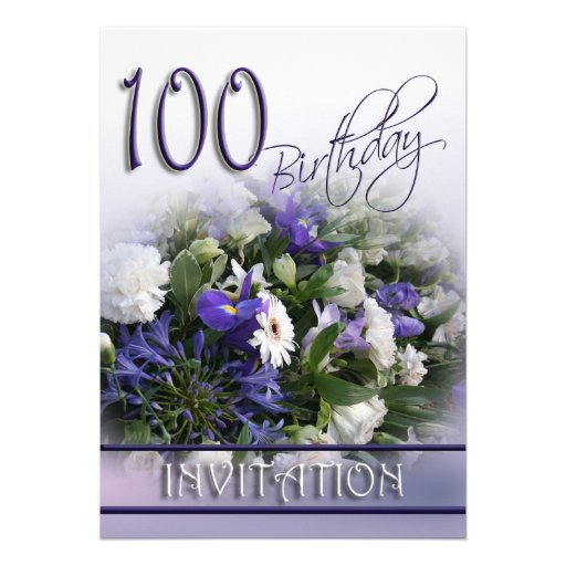100th Birthday Party Invitation - Blue Bouquet
