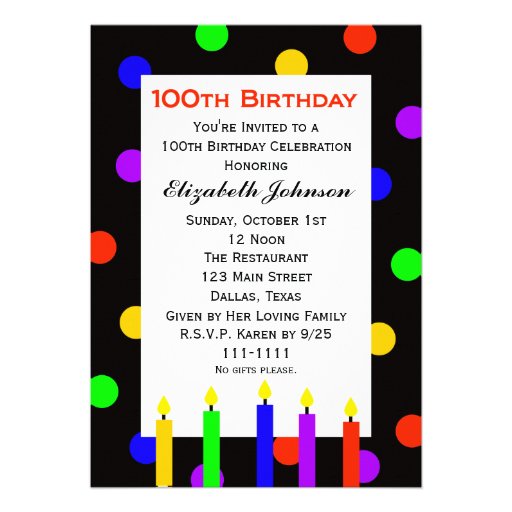 100th Birthday Party Invitation -- Candles & Dots
