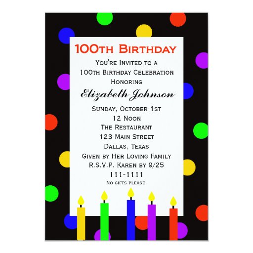 100th Birthday Party Invitation Candles & Dots | Zazzle