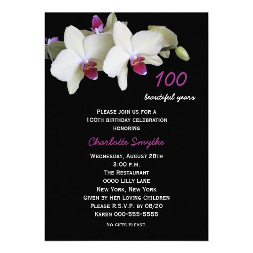 100th Birthday Party Invitation -- Orchids