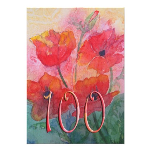 100th Birthday Party Invitation - Red Poppies