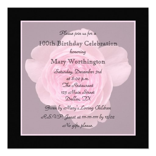 100th Birthday Party Invitation - Rose for 100th