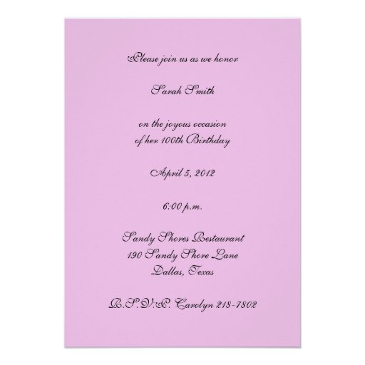 100th Birthday Party Invitation -- Roses