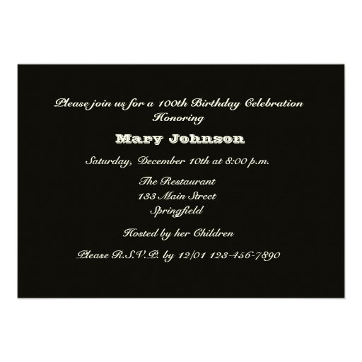 100th Birthday Party Invitation -- Roses