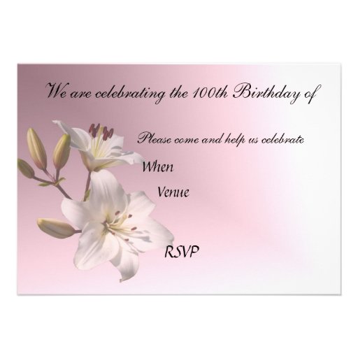 100th Birthday Party Invitation - white Lilies