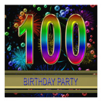 100th Birthday party Invitation with bubbles