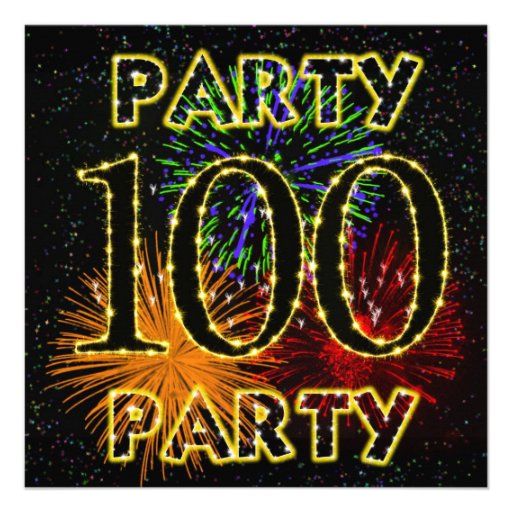 100th birthday party invitation with fireworks
