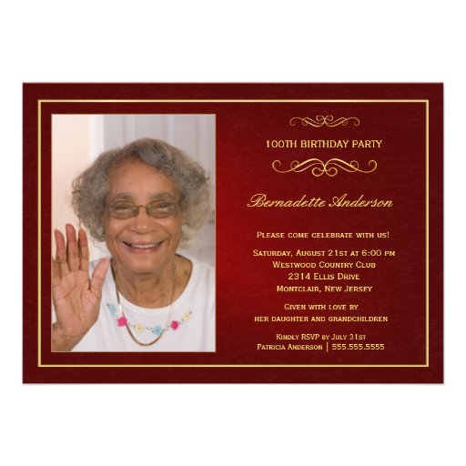 100th Birthday Party Invitations - Add your photo