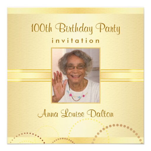 100th Birthday Party Invitations - Photo Optional