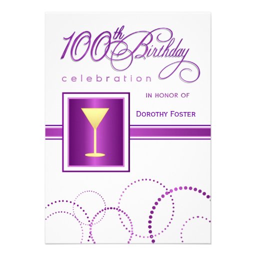 100th Birthday Party Invitations - with Monogram