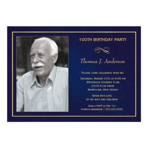 100th Birthday Party Invitations with photo