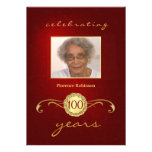 100th Birthday Party Photo Invitations - Red