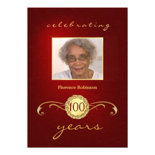 100th Birthday Party Photo Invitations - Red