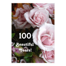 100th Birthday Party- Pink Rose Bouquet Custom Announcements
