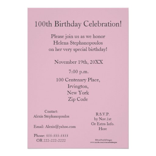 100th Birthday Party- Pink Rose Bouquet Custom Announcements