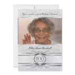 100th Birthday - Silver Damask Photo Invitation