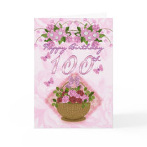 100th Birthday Special Lady, Roses And Flowers - 1 Greeting Card