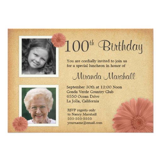 100th Birthday Vintage Daisy 2 Photo Invites