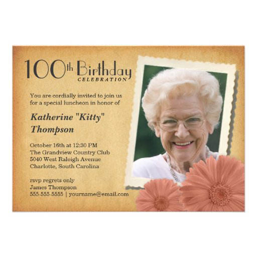 100th Birthday Vintage Daisy Photo Invitations