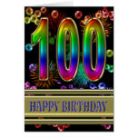 100th Birthday with rainbow bubbles and fireworks Greeting Card