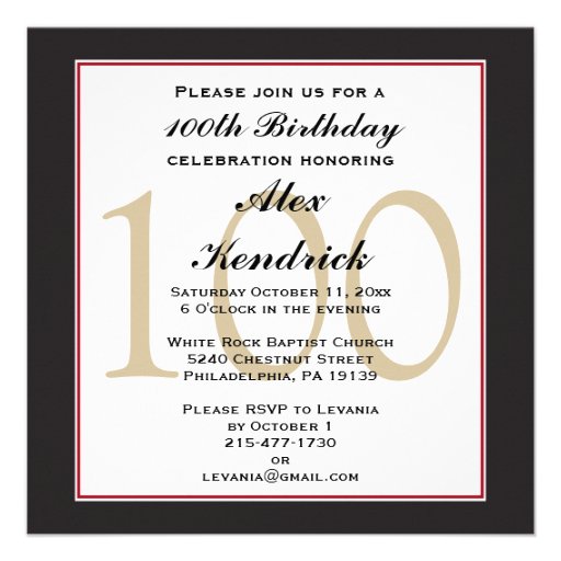 100th Centennial Birthday Invitation | Zazzle