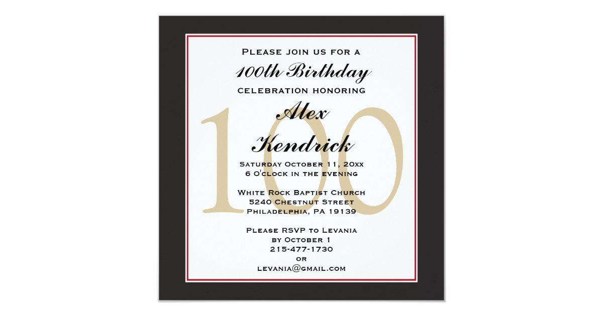 100th Centennial Birthday Invitation Zazzle