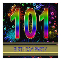 101st Birthday party Invitation with bubbles