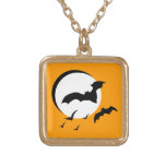 10262006 BLACK BATS FLYING SLIVER MOON NIGHT DARK CUSTOM NECKLACE