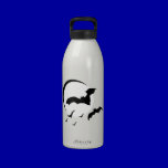10262006 BLACK BATS FLYING SLIVER MOON NIGHT DARK water bottles
