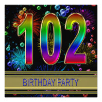 102nd Birthday party Invitation with bubbles