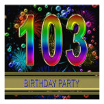 103rd Birthday party Invitation with bubbles
