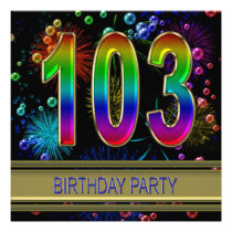 103rd Birthday party Invitation with bubbles