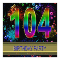 104th Birthday party Invitation with bubbles