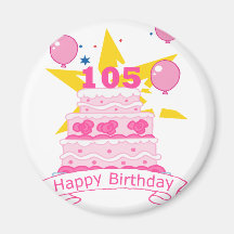 105 Year old Birthday Cake Magnets