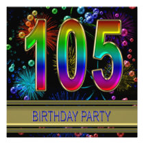 105th Birthday party Invitation with bubbles