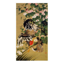10. 芙蓉双鶏図, 若冲 Chinese Hibiscus & Rooster, Jakuchū Print