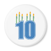 10 Birthday Candles (Blue / Green) Fridge Magnet