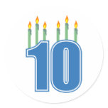 10 Birthday Candles (Blue / Green) Round Sticker
