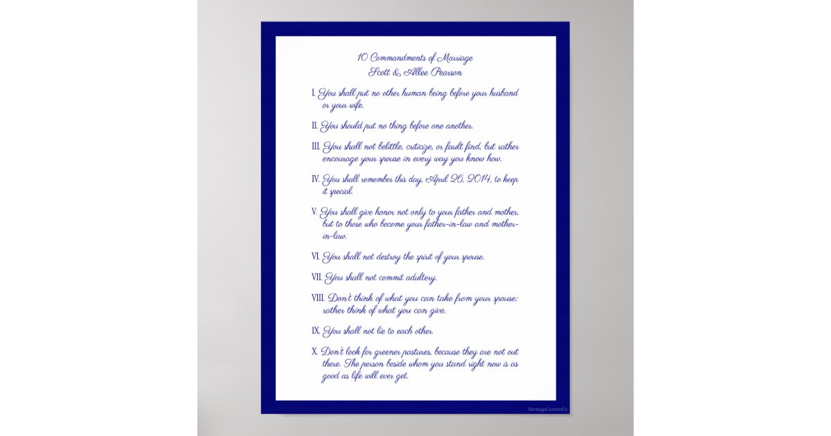 10 Commandments Of Marriage Poster Zazzle