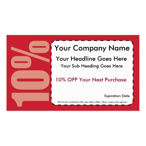 10% Off Coupon Business Cards (front side)