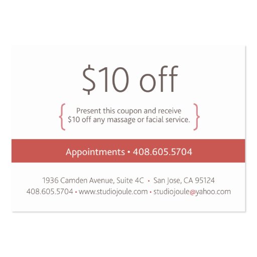 $10 Off Coupon Keala Business Card Template (back side)