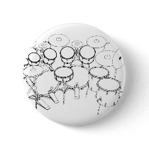 10 Piece Drum Kit: Black & White Drawing: Pin