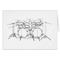 10 Piece Drum Kit: Black & White Drawing: Greeting Card