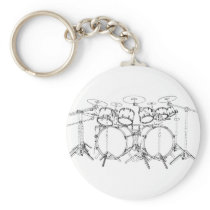 10 Piece Drum Kit: Black & White Drawing: Key Chain