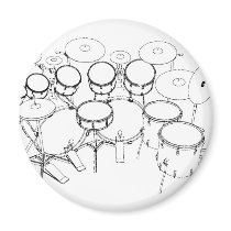 10 Piece Drum Kit: Black & White Drawing: Fridge Magnets