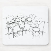 10 Piece Drum Kit: Black & White Drawing: Mousepads
