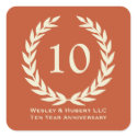 10 year milestone anniversary wreath brown label sticker