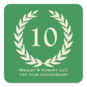 10 year milestone anniversary wreath green label sticker