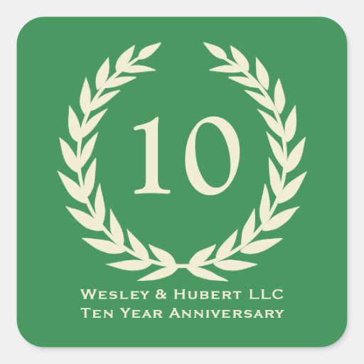 10 year milestone anniversary wreath green label sticker